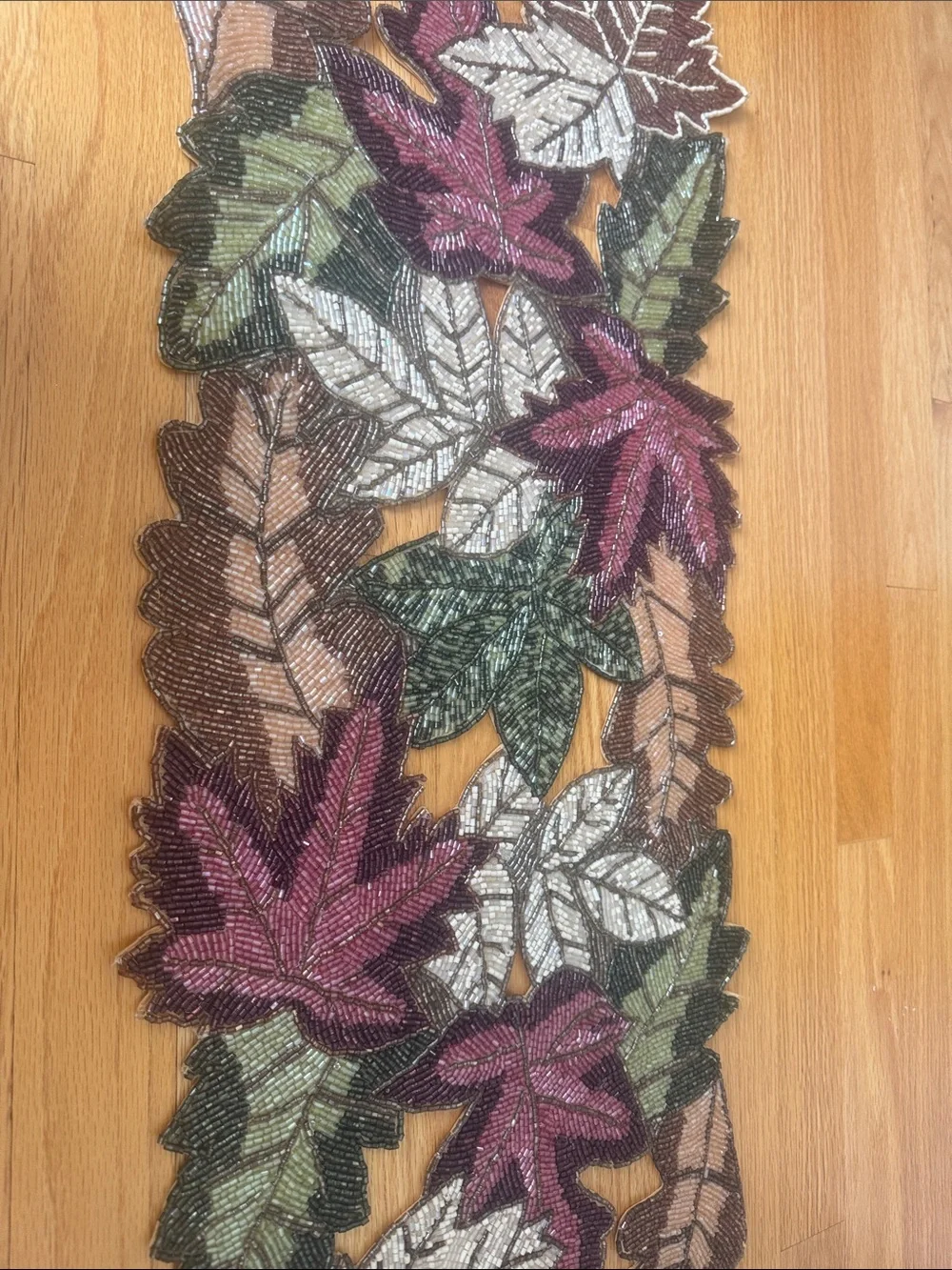 Beaded Autumn Table Runner- 36inches long, 13 inches wide.